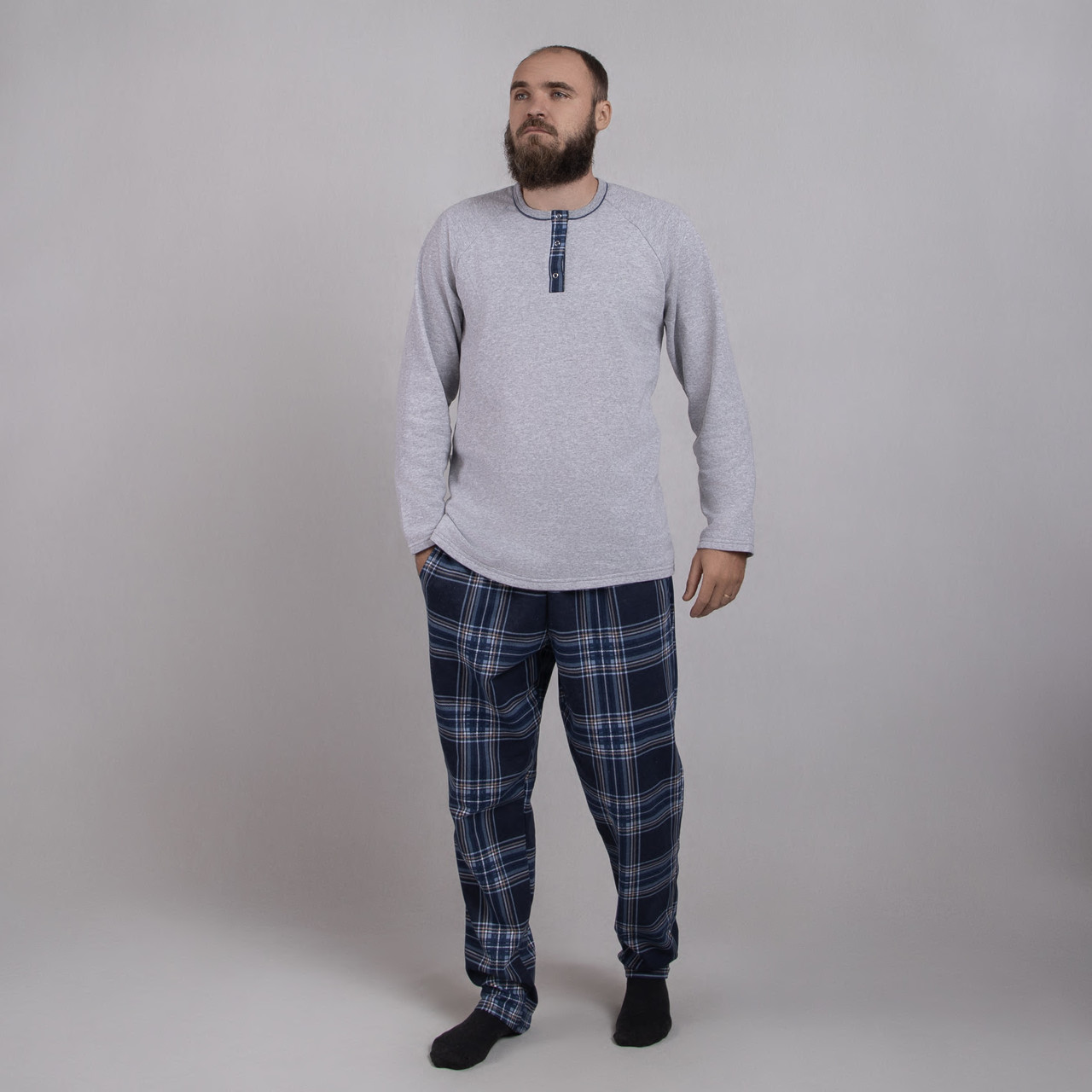 Чоловіча тепла піжама "Клітина -сіро- синій колір" р.44-60, фото 1
