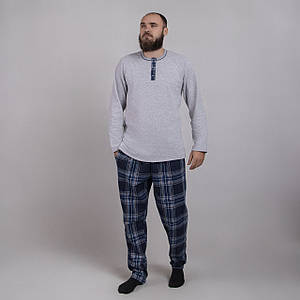 Чоловіча тепла піжама "Клітина -сіро- синій колір" р.44-60