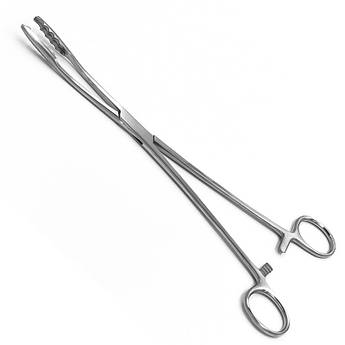 Корнцанг зігнутий, з зубцями, 260 мм