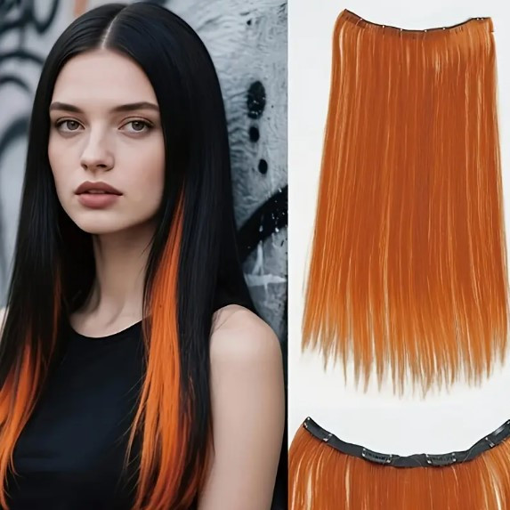 Треси накладні термовлокно рудий колір рівне на шпильках 56 см, фото 1