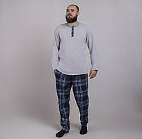 Піжама чоловіча для дому тепла клітинка начос великих розмірів сірий 48-62р.