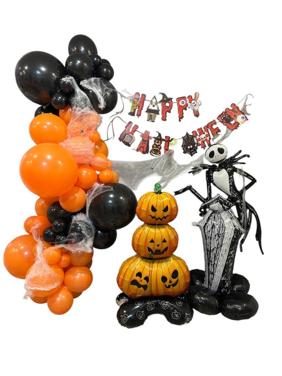 Фотозона на Хелловін  з фігурою Джека, гірляндою та павутиною (набір декору)