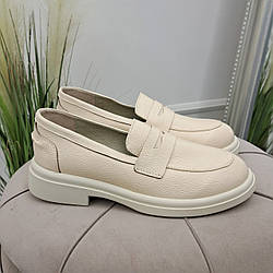 Лофери бежеві жіночі. Натуральна шкіра флотар. 37 розмір
