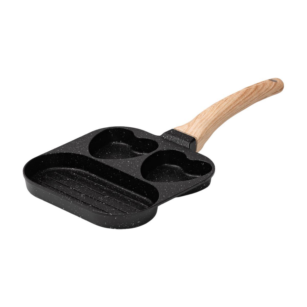 Сковорода квадратна порційна на 3 секції з антипригарним покриттям для всіх плит чорна HP39569B, фото 1