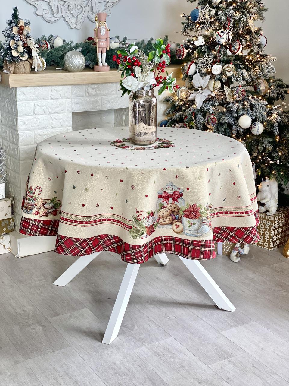Скатертина кругла Новорічна гобелен Ø160 см. RUNNER1385, фото 1
