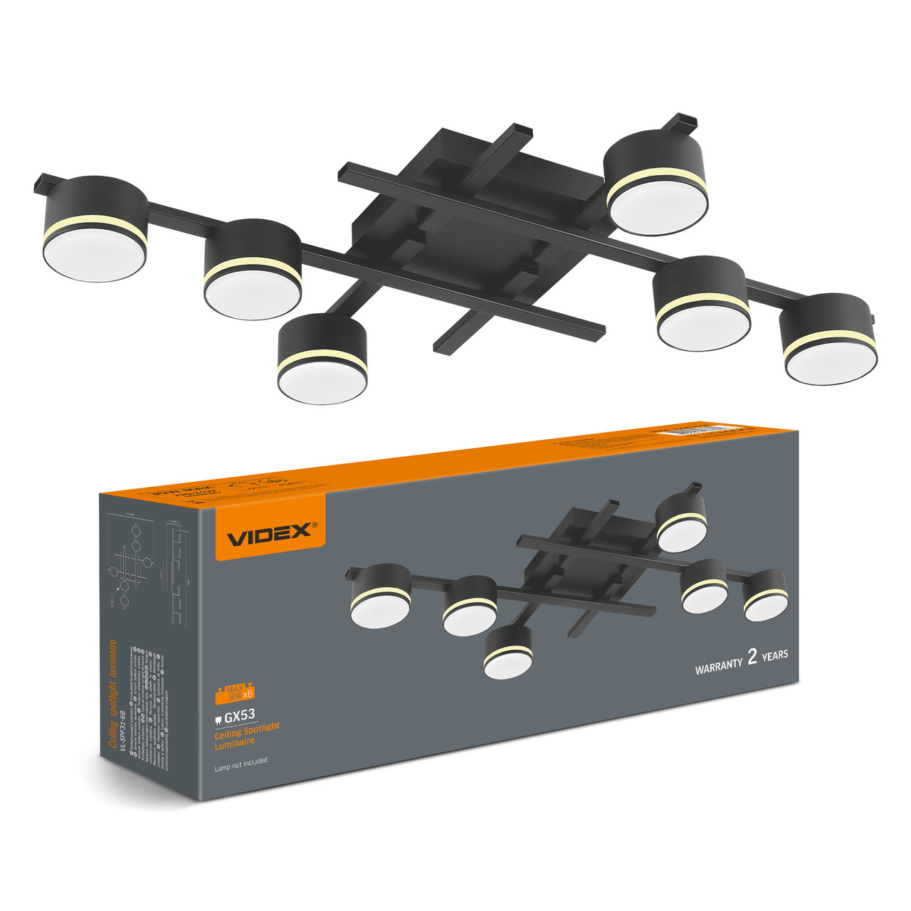 Світильник VIDEX під лампу 6xGX53 накладний Чорний (VL-SPF31-6B), фото 1