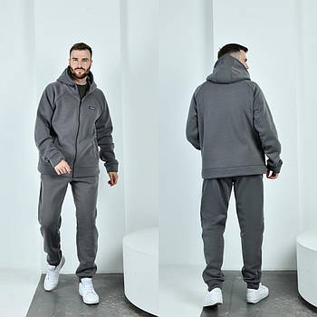 Чоловічий спортивний костюм теплий з тринитки на флісі із капюшоном
