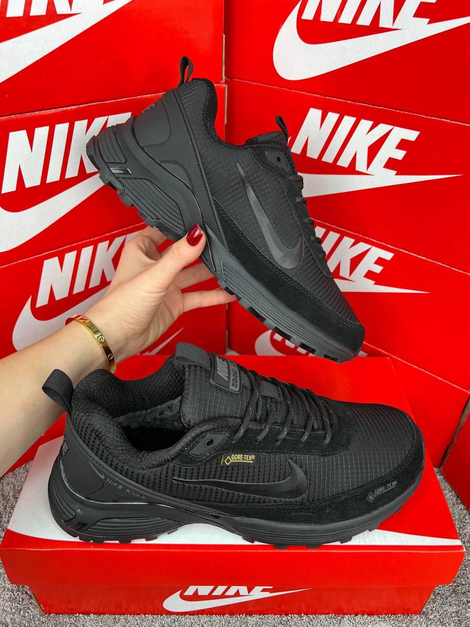 Чоловічі зимові кросівки Nike Rivah Fur All Black, черевики Найк спортивні текстиль на хутрі. Чоловіче взуття