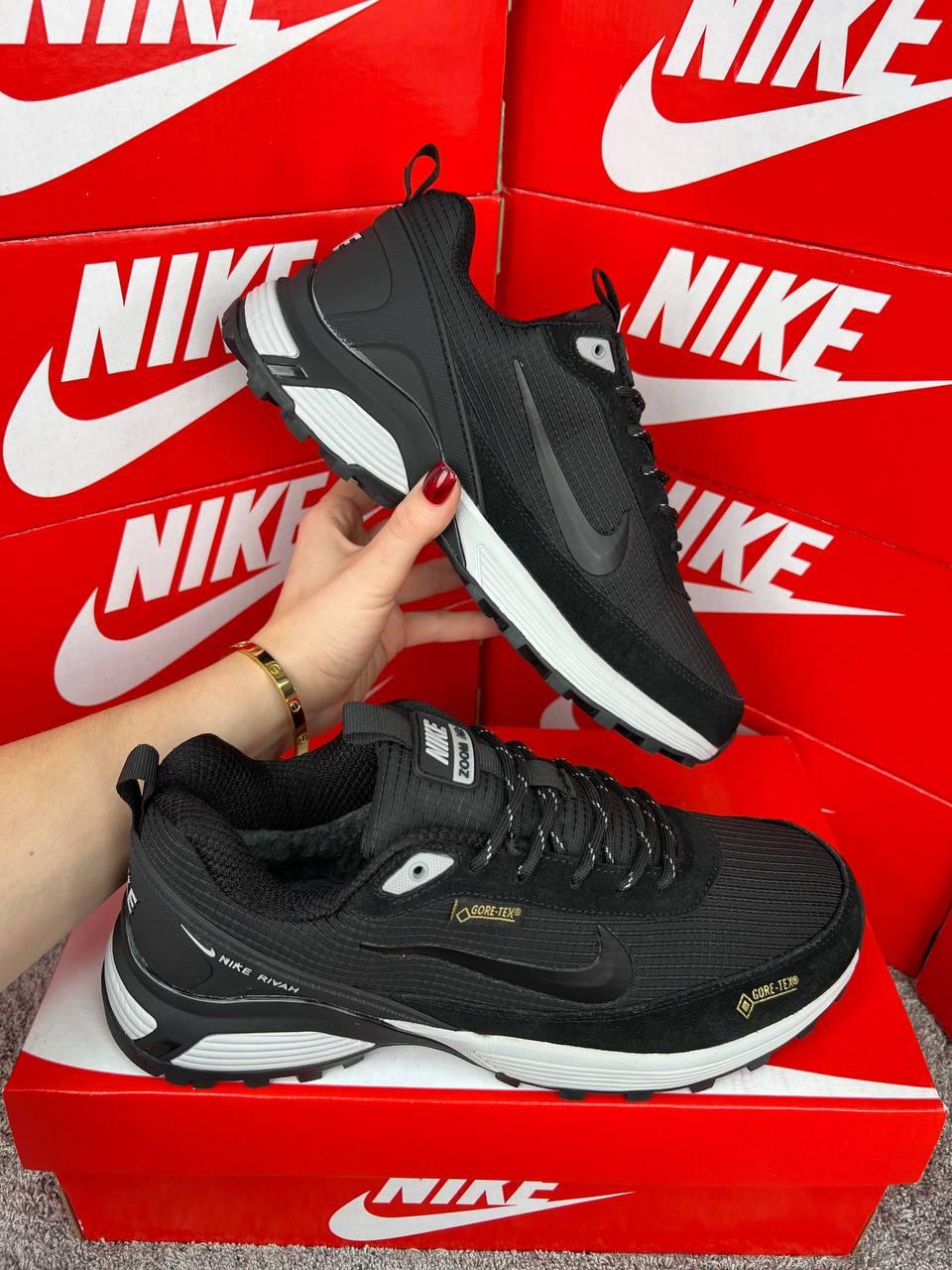 Чоловічі зимові кросівки Nike Rivah Fur Black, черевики Найк спортивні текстиль на хутрі. Чоловіче взуття