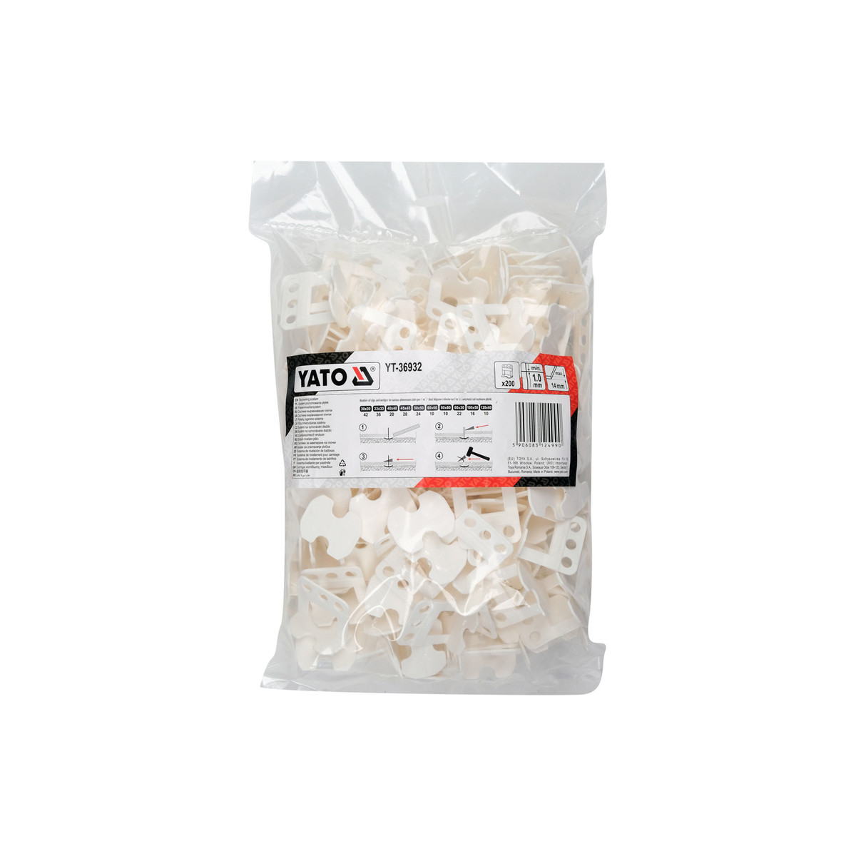 Кліпси СВП для викладання плитки 1 мм (плитка t≤ 14 мм) 200 шт. Yato YT-36932, фото 1