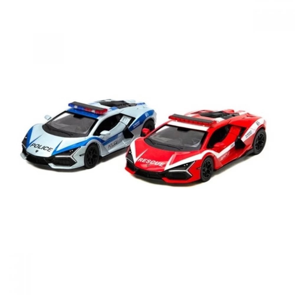 Модель легкова Kinsmart Lamborghini Revuelto Police/Firefighter Edition 5'' (відкрив. двері) KT5459FWPR, фото 1