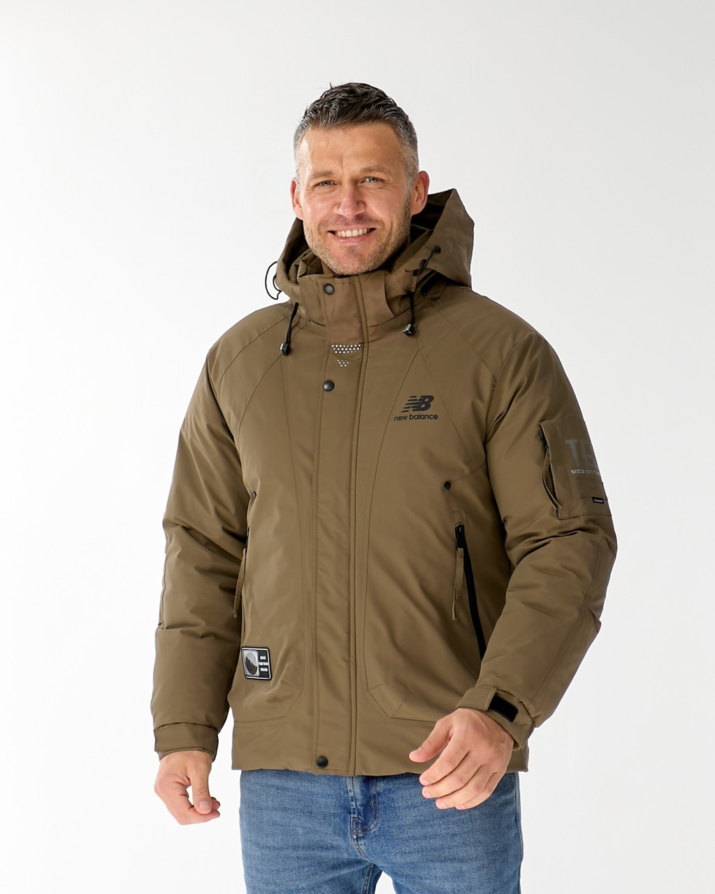 Чоловіча куртка New Balance спортивна утеплена зимова куртка Нью Баланс коричнева з капюшоном