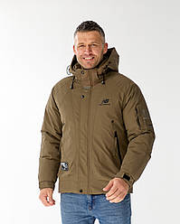 Чоловіча куртка New Balance спортивна утеплена зимова куртка Нью Баланс коричнева з капюшоном