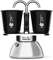 Кофеварка Bialetti Mini Express Induction 2 чашки 90 мл Черная Алюминиевая Гейзерная Мокка для Индукционных Плит