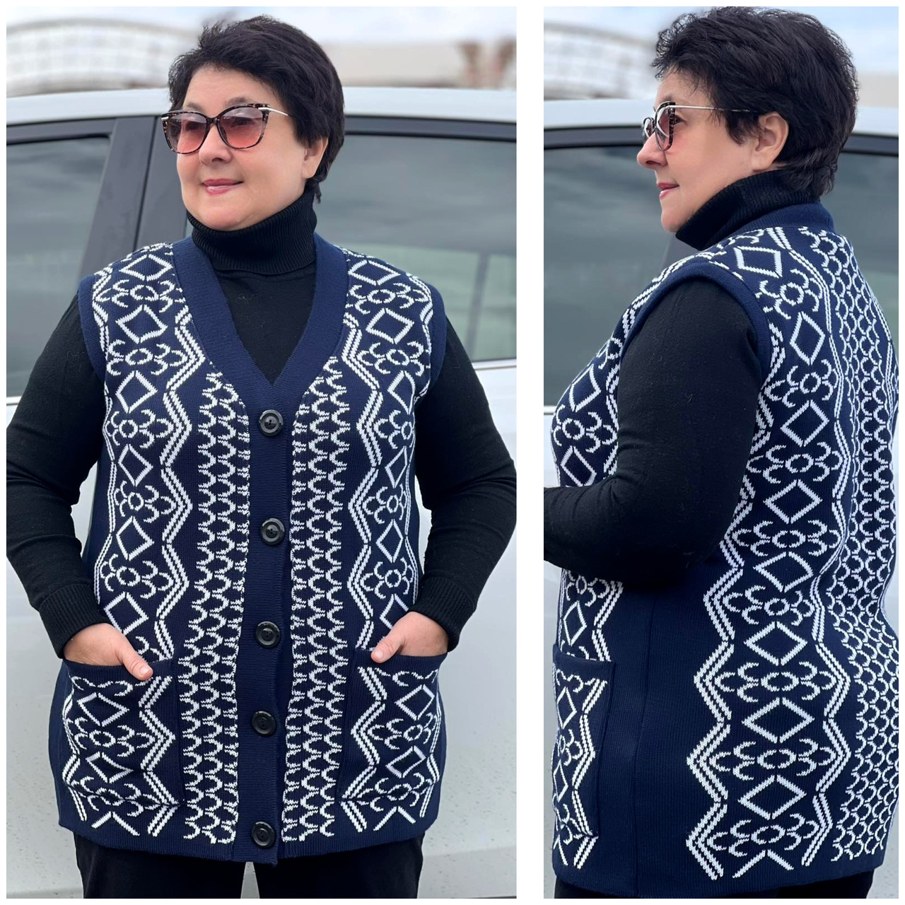 Жіночий жилет-безрукавка в'язаний теплий великі розміри (з 54 по 68)