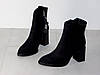 Ботильйони на стійкому підборі демісезон замшеві чорні, фото 9