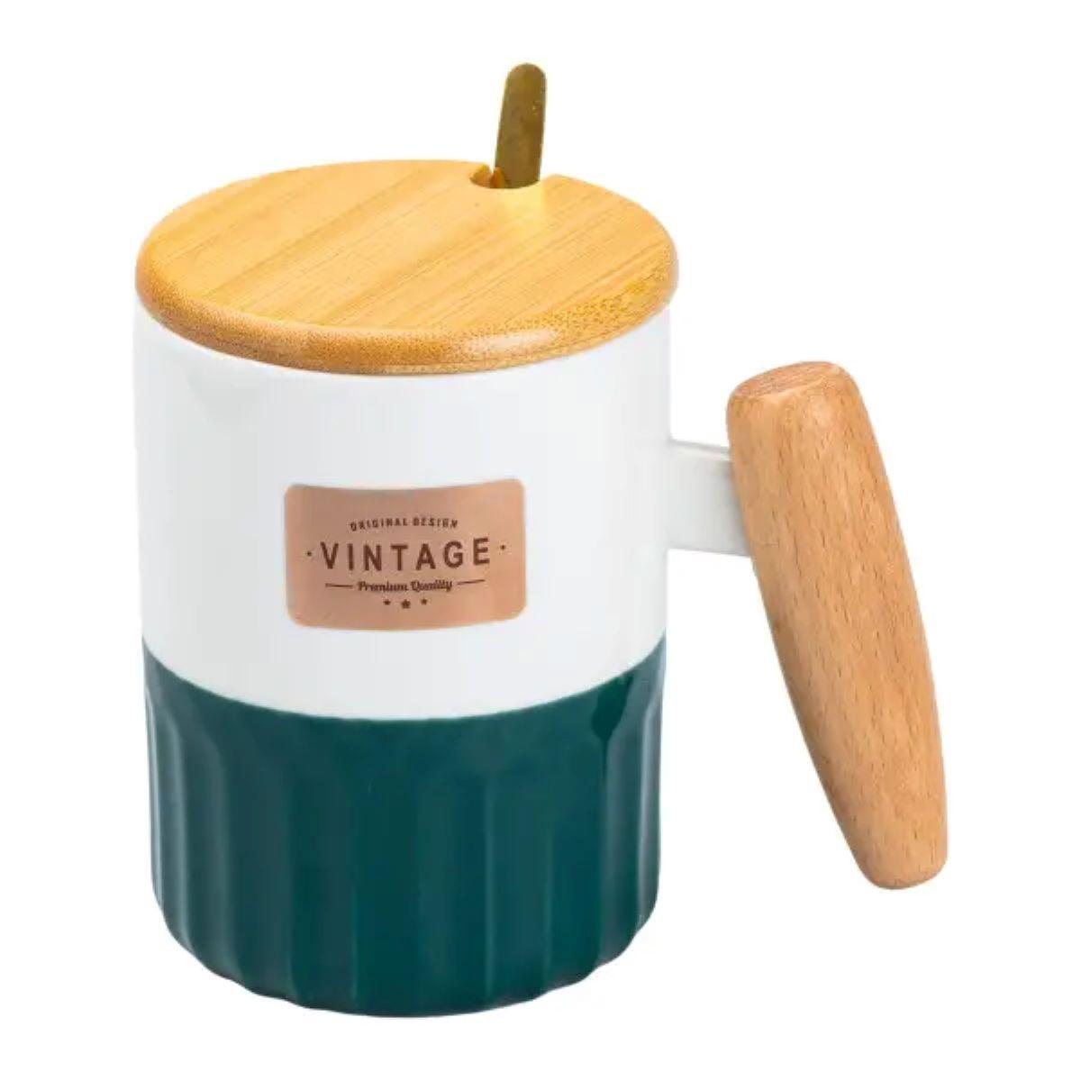 Чашка порцелянова з бамбуковою кришкою та ручкою 400 мл Зелена HP7204GR