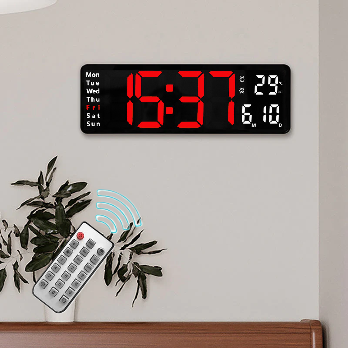 Годинник Deepfox DS-6629 LED цифровий електронний настінний/настільний Будильник Дата Температура 32х10,5см, фото 1