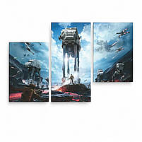 Модульна картина Star Wars – Битва з AT-AT Фантастичний арт Зоряні війни Друк на полотні для фаната 90х60 із 3 частин, фото 2