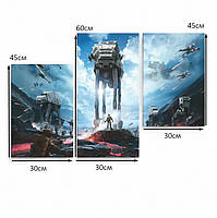 Модульна картина Star Wars – Битва з AT-AT Фантастичний арт Зоряні війни Друк на полотні для фаната 90х60 із 3 частин, фото 5