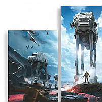 Модульна картина «Star Wars – Битва з AT-AT» Зоряні війни Подарунок для фаната 90х70 із 3х частин, фото 3