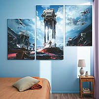 Модульна картина Star Wars – Битва з AT-AT Фантастичний арт Зоряні війни Друк на полотні для фаната 90х60 із 3 частин, фото 3