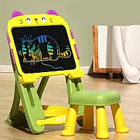 Мольберт дитячий зі стільчиком W5002-1-2-3 (LCD планшет на батарейках), зелено-жовтий