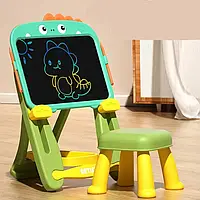 Мольберт дитячий зі стільчиком W5002-1-2-3 (LCD планшет на батарейках), зелено-бірюзовий