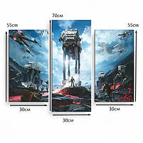 Модульна картина «Star Wars – Битва з AT-AT» Зоряні війни Подарунок для фаната 90х70 із 3х частин, фото 4