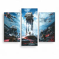 Модульна картина «Star Wars – Битва з AT-AT» Зоряні війни Подарунок для фаната 90х70 із 3х частин, фото 2
