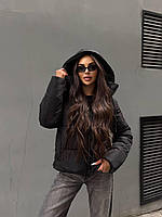 Стильна жіноча коротка куртка зимова (Розмір S (42-44), М (46-48), L( 48-50), XL (50-52)), Чорний