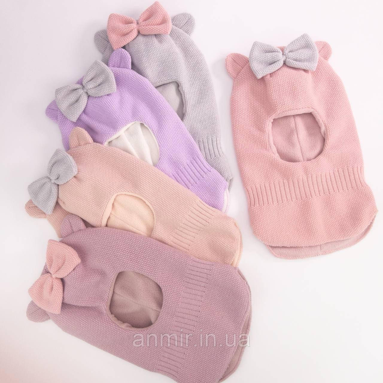 Шапка-шолом дитяча зимова з вушками подвійна акрил фліс 44-50, кольору міксом