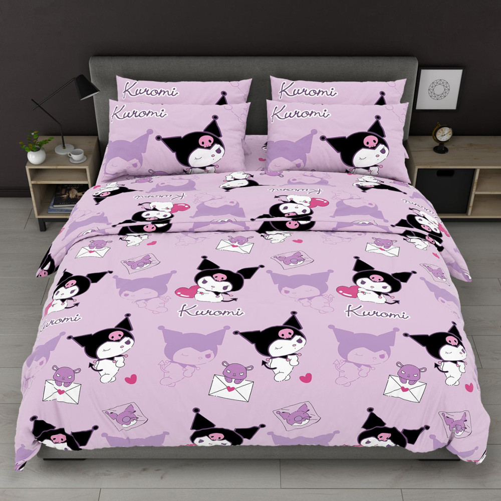 Рожевий комплект постільної білизни мультфільму Ляльки Куромі 150х220 полуторний із Бязі Gold бавовняний для дівчаток, Черешенька