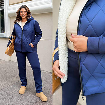 Жіночий теплий спортивний костюм на овчині з синтепоном (Батал)