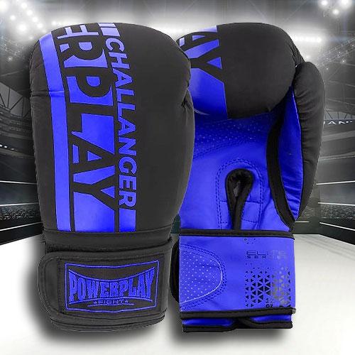 Рукавички боксерські для боксу та єдиноборств PowerPlay Matt 10 унцій Чорно-сині