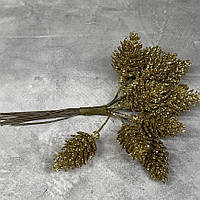 Декоративні міні-шишки у блискітках на проволоці 12 см, золото, арт 019203, у пучку 12 шт, Золотий