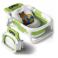 Складна ванночка з термометром і зливом для немовлят і дітей до 3 років, зелена