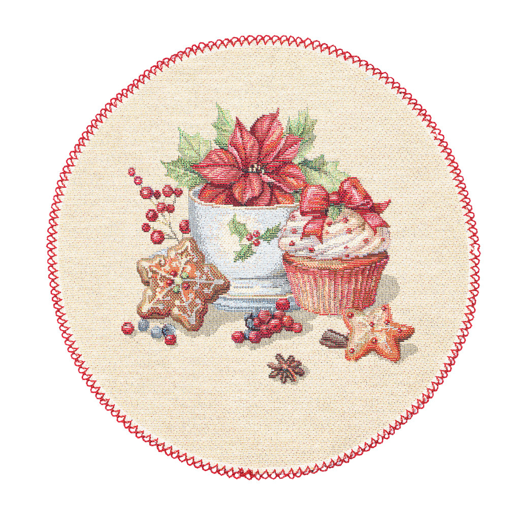 Серветка сервірувальна, гобеленова, Новорічна Ø25 см.RUNNER1385, фото 1