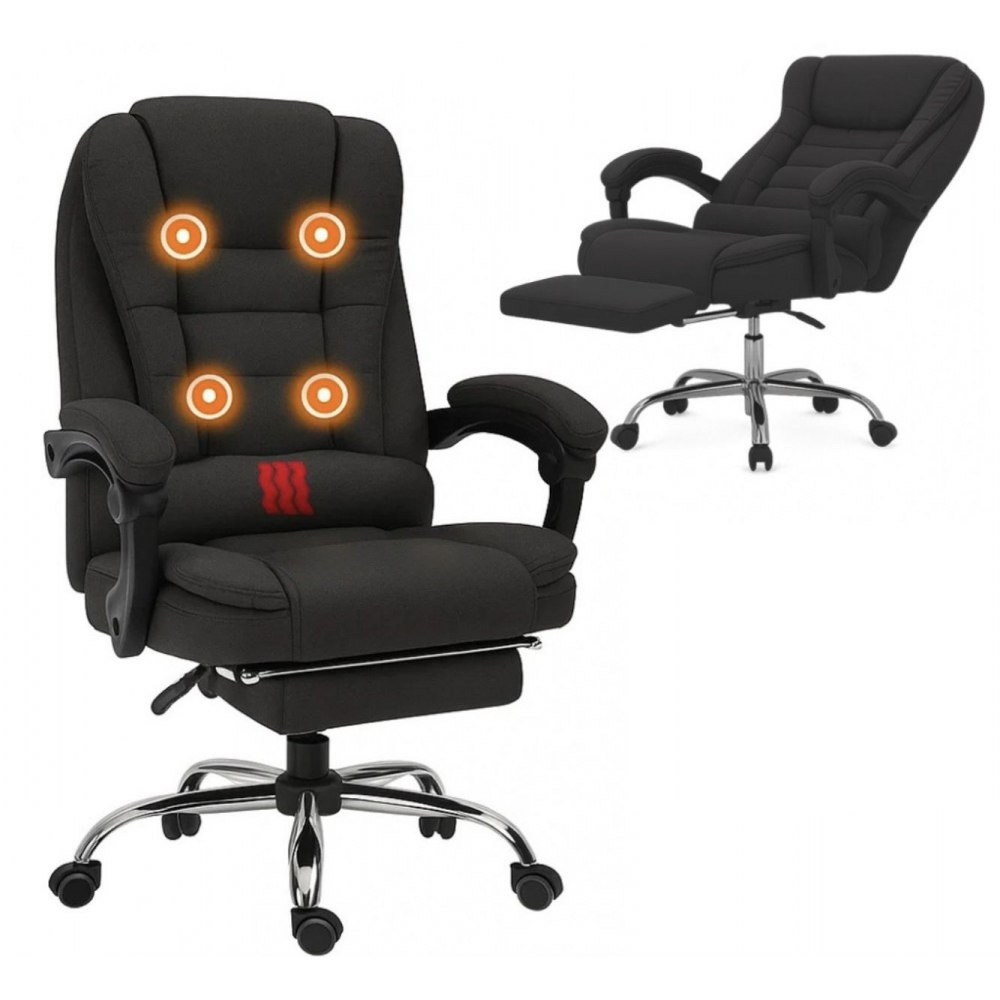 Офісне крісло до 130 кг з масажною подушкою та підставкою для ніг BOSS KO22 Premium Чорне з тканини, фото 1