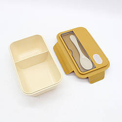 Ланч-бокс з ложкою на 2 відділи, Жовтий / Контейнер для їжі / Ланч бокс / Судок для їжі / Бокс для ланчу