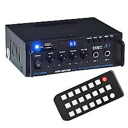 Потужний підсилювач звуку 2x120W з Bluetooth та караоке, USB/SD/FM/MP3, UKC A5 / Музичний підсилювач звуку для колонок
