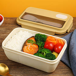 Ланчбокс з ложкою на 2 відділи, Бежевий / Контейнер для їжі / Канч бокс / Ступінь для їжі / Бокс для ланчу