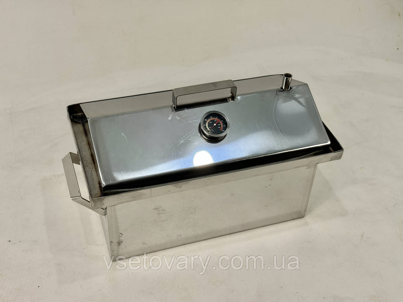 Коптильня для гарячого копчення з нержавіючої сталі 2 мм (45х25х27см.) + градусник, фото 1