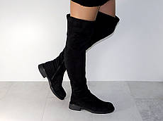 Ботфорти стрейчеві жіночі замшеві демісезон на низькому ходу чорні