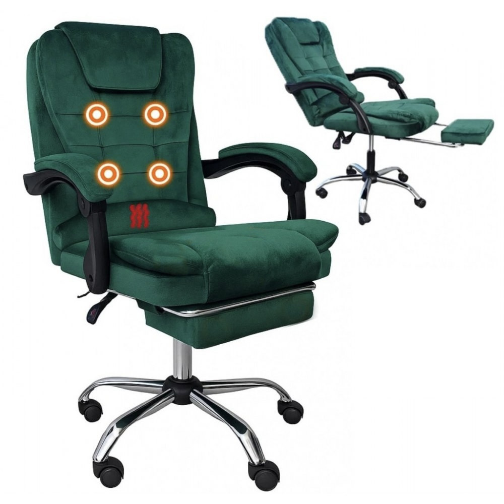 Офісне велюрове крісло з масажною подушкою та підніжкою BOSS KO22VEL PREMIUM Зелене комп'ютерне крісло, фото 1