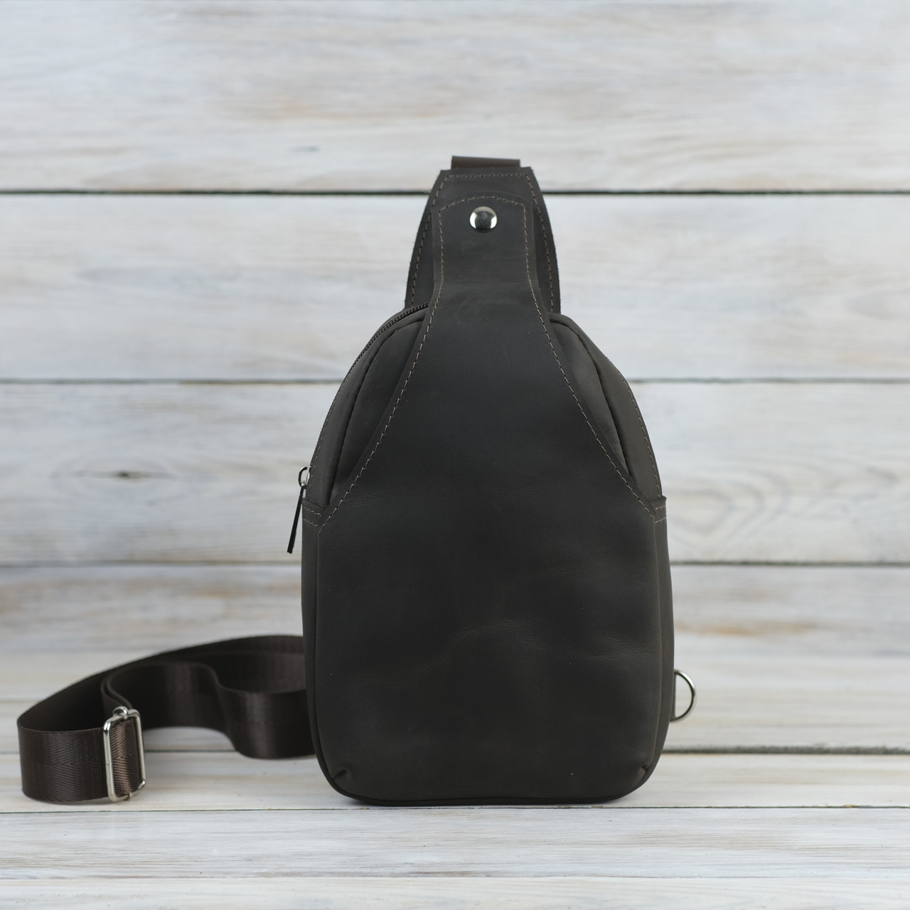 Жіноча сумка Слінг №5 з натуральної шкіри колір Шоколад