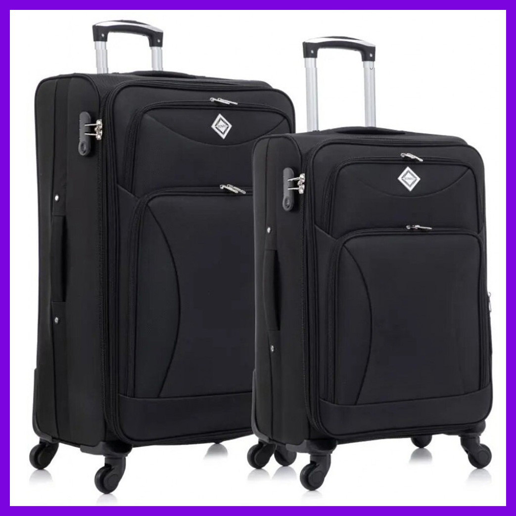 Набір тканинних валіз 2 шт Bonro Tourist (L+M) великий середній чорний на колесах із висувною ручкою та кодовим замком
