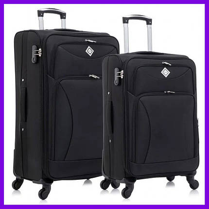 Набір тканинних валіз 2 шт Bonro Tourist (L+M) великий середній чорний на колесах із висувною ручкою та кодовим замком, фото 1