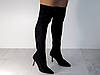 Ботфорти стрейчеві жіночі замшеві демісезон на шпильці чорні, фото 2
