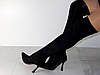 Ботфорти стрейчеві жіночі замшеві демісезон на шпильці чорні, фото 6